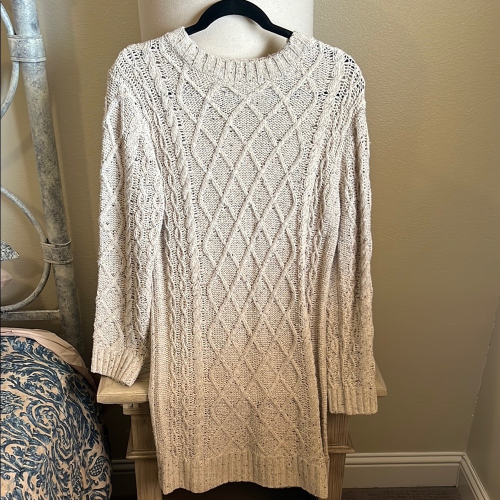 Cable Knit Sweater Dress - Cream